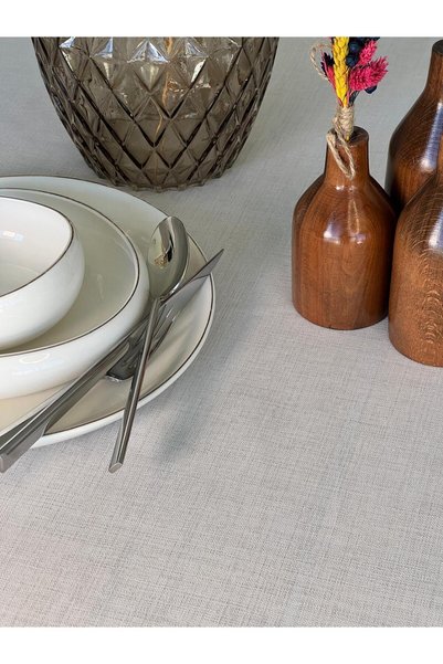 desenizmir Gardenya Fabric, Linen Look, Seamless Ecru Color Tablecloth 140cm X 280 cm