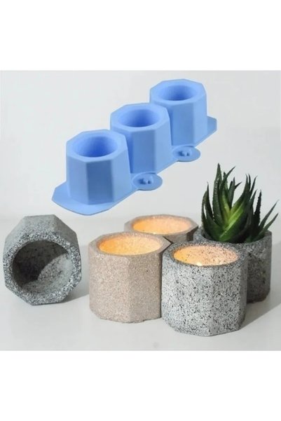 Choice Succulent Flower Pot Silicone Mold Octagonal 3 Hole Concrete Mold Cand...