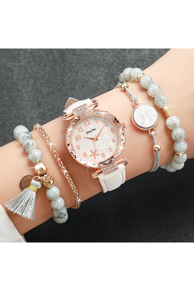 Choice 5PCS Set Without Box 5PCS/Set Women's Watch Fashion Flowers Dial Leath...
