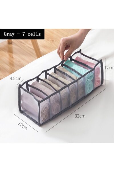 Choice Grey 7 lattice Foldable Underwear Pants Storage Box Nylon Drawer Panti...