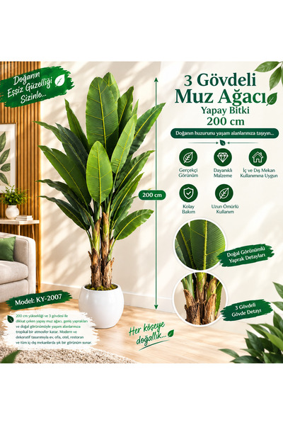 ledison Yapay Dekoratif 2 Metre Muz Ağacı