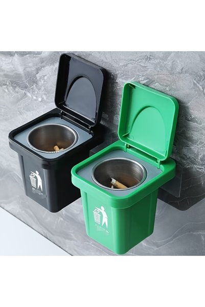 Choice Black Stainless Steel Wall-Mounted Ashtray with Lid – Irregular Design...