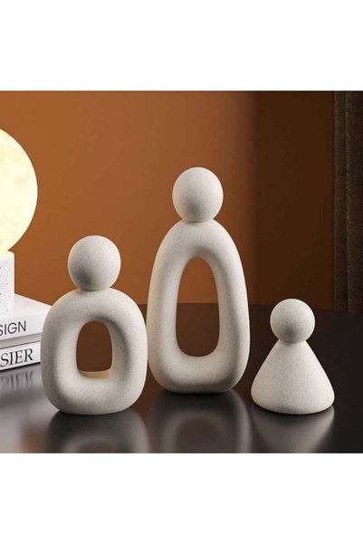 Choice Milky white Simple Family Statue Modern Style Home Decor Hollow Sculpt...