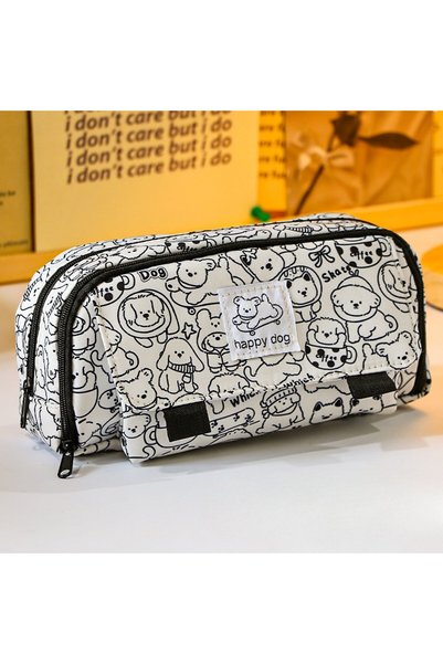Choice black and white Piglet Printing Pen Case with Large Capacity Organizer...