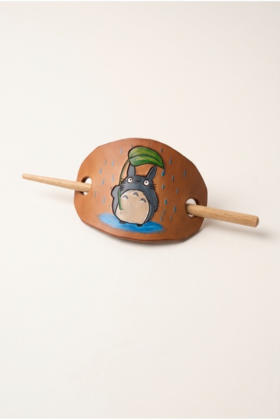 Ahmet Faik Deri Hair Clip, Genuine Leather, Totoro Shaped - Handmade, Craft