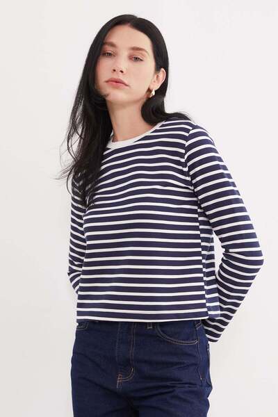 Fulla Moda 3-fädiges, gestreiftes Sweatshirt mit Rundhalsausschnitt ohne Borte
