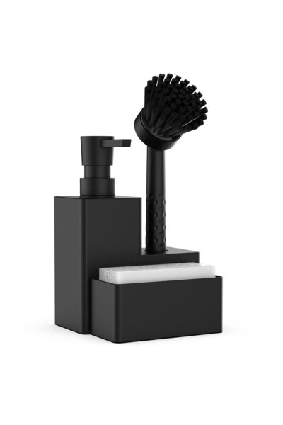 Choice 320l Black Modern Square Dish Soap Dispenser with Sponge Holder and Br...