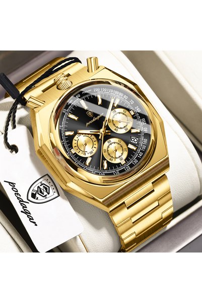 Choice 897 Gold Black POEDAGAR Functional Male Wristwatch Luminous Waterproof...