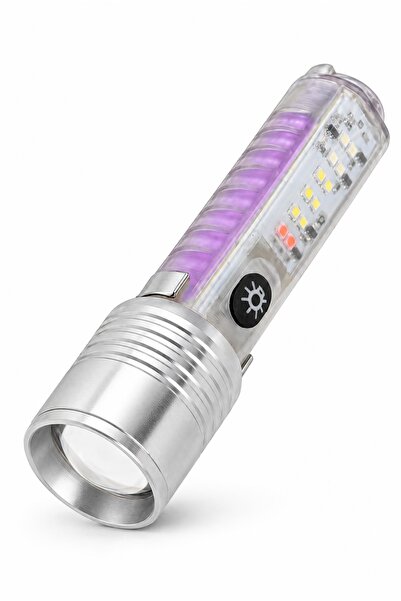 GUCSO USB Şarjlı El Feneri 2000 Lümen Zoomlu Mıknatıslı UV Işıklı Type-C Şarj...