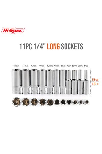 Choice 11pc long 1/4" Drive Socket Set 6 Point Short/Long Deep Sockets CRV So...