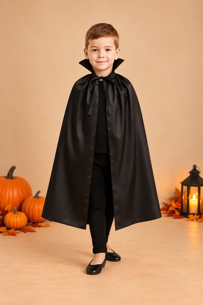 Gala Kostüm Hallowen Cadılar Bayramı Siyah Yakalı Pelerin 90 Cm