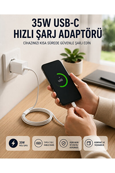 Asinya Type-C to C Kablolu 35W Hızlı Şarj Başlığı Set - Lisinya