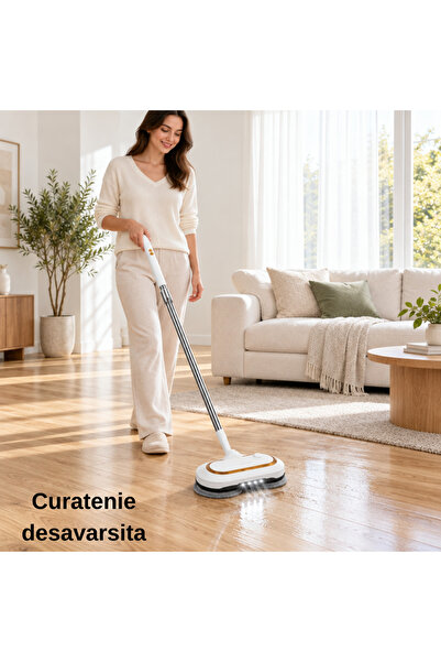 Medeyatech Mop Electric Fara Fir cu Pulverizator - Capete Rotative 200 RPM, R...