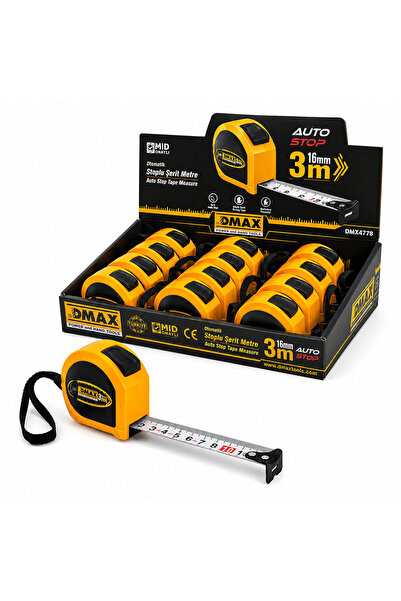 S moda 12 ADET 3MT X 16MM OTOMATİK ÇELİK ŞERİT METRE STOPLU