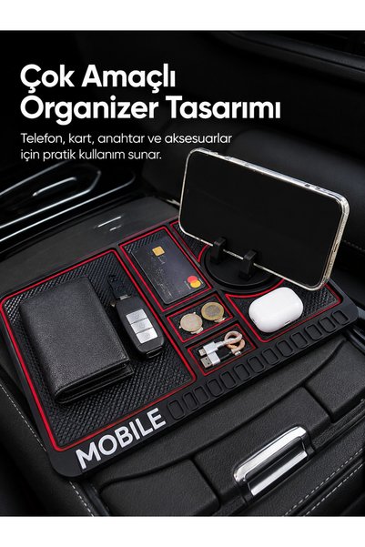 Eldenör Non-Slip In-Car Organizer Mat with Phone Stand—Multipurpose Dashboard...