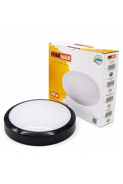 AyPenye 20W SİYAH METAL KASA SIVA ÜSTÜ YUVARLAK LEDLİ GLOP ARMATÜR IP20 6500K - 1800Lm E1212/S