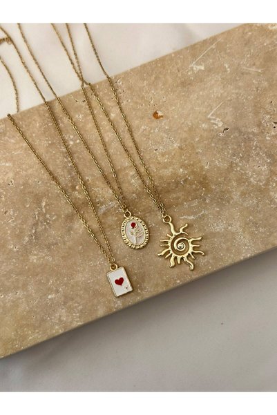 MİOSA 316l Çelik Zincir Rose & Sun Üçlü Kolye Seti
