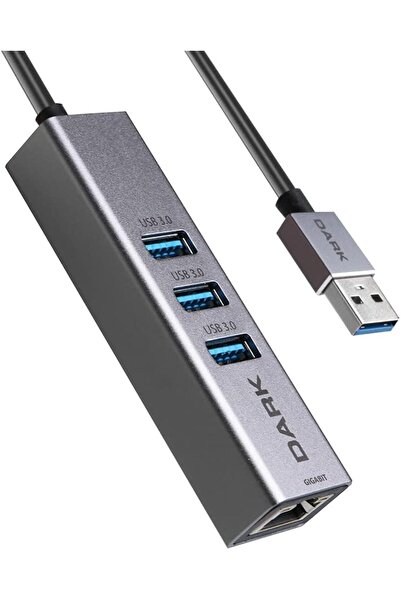 TAKYAKIŞTIR DK-AC-USB332GL USB Type-A to RJ45 Gigabit Ethernet ve 3xUSB 3.0 Hub Çoklayıcı Adaptör, Siyah