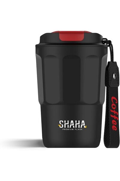 SHAHA Vacuum Coffee Cup, 380 ml Capacity, Black