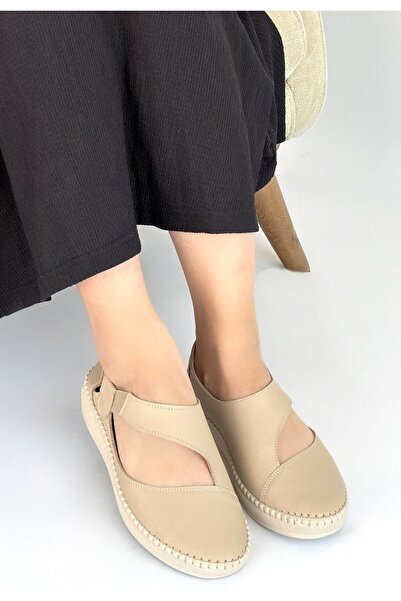 Generic Brand Cower Beige Genuine Leather Ballerina Shoes