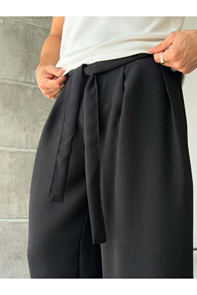 FO4RBS Pleated Belted Baggy Fabric Trousers t Black