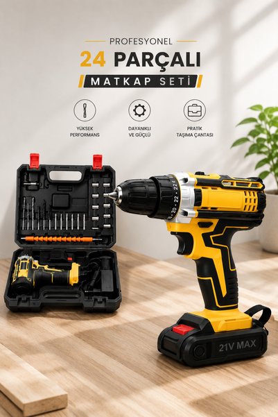 la boom Metal Dişli 24W Akülü Matkap -Çift Bataryalı Ve Led Çalışma Işığı Ile Tam Set