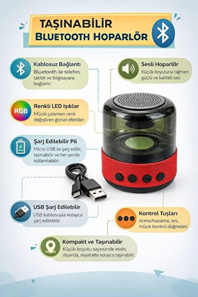 ART3 Taşınabilir Bluetooth Hoparlör, Mini Kablosuz Speaker, Yüksek Ses Seviyesi ve Derin Bass, USB Şarjlı