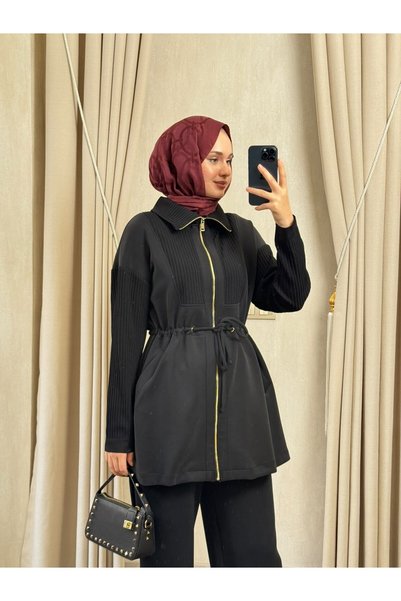 Nuss 1047 Ribana Detaylı Beli Büzgülü Takım Siyah