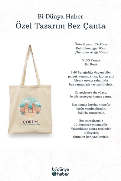 Bi Dünya Haber Poarta Sfinxului din Alacahöyük - Geantă din pânză imprimată din seria Çorum Türkiye