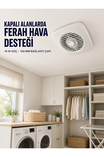 Fa Aksesuar 120 mm Dekoratif Aspiratör 16 W 180 m³/h Banyo Mutfak ve WC Havalandırma Fanı