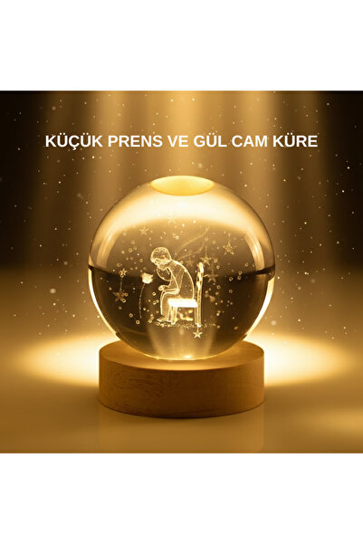 Küçük Prens Cam Küre USB Işıklı Ahşap Standlı Büyük Boy AKL48JD5