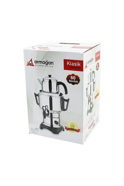 TAKYAKIŞTIR KLASİK ÇAY SETİ=DEMLİK - SU KAZANI ELEKTRİKLİ SEMAVER 60 BARDAK 6LT - TEK MUSLUK 1500W GİZLİ REZİSTA
