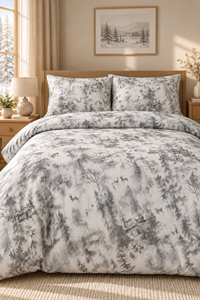 Cotton Collection طقم غطاء لحاف مزدوج من الفلانيل