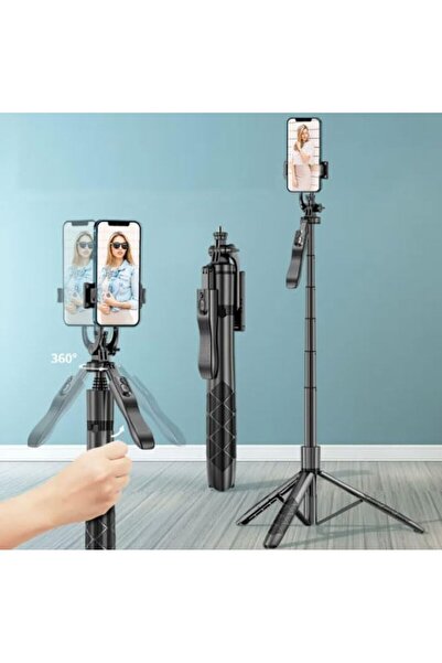 TAKYAKIŞTIR Profesyonel Tripod Ve Selfie Çubuğu L16 Bluetooth Uzaktan Kumandalı 153 cm Cep Telefonu Yüksekliği A