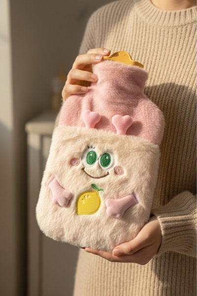 MİMOZA PARK 1 Litre Peluş Kılıflı Emojili Sıcak Su Torbası Cepli Termofor
