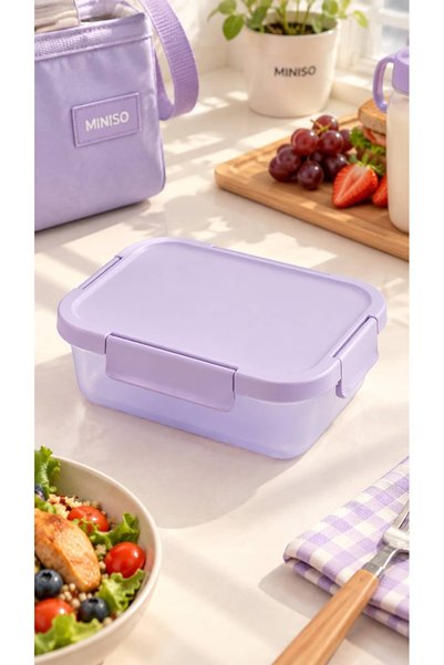 Miniso Lisanslı Macaron Serisi Gıda Kabı 900 mL Mor – Kilitli Kapaklı Geniş T...