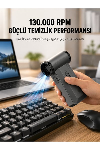 ucuzteknom 130000 RPM Çok Fonksiyonlu Şarjlı Hava Üfleme ve Vakum Temizlik Cihazı