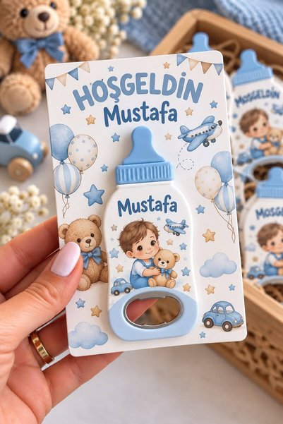 BaskıMix Kişiye Özel Biberonlu Bebek Magnet Açacak - Hoşgeldin ve Yeni Doğan ...