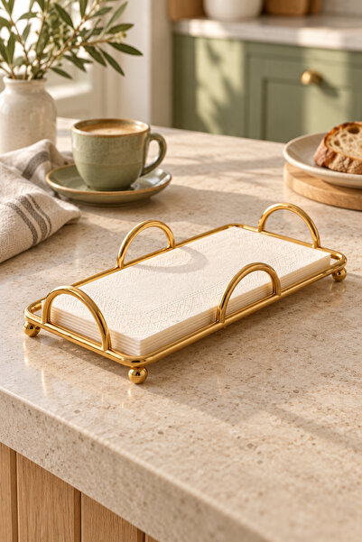 mba decor metal bending art Riva Model Gold Dikdörtgen Peçetelik 20,5x10,5 cm Masa Üstü Sunum Peçeteliği