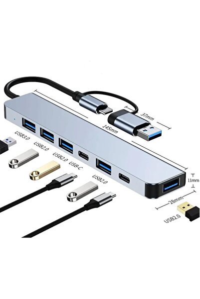 TAKYAKIŞTIR Çoklayıcı Adaptör 7in1 USB/Type-c To USB A, USB C Macbook uyumlu Çevirici Adaptör Çok Portlu Çoklayı