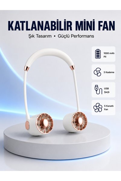 ucuzteknom 5 Kanatlı Sessiz Mini Fan 3 Vitesli Katlanabilir Asılabilir