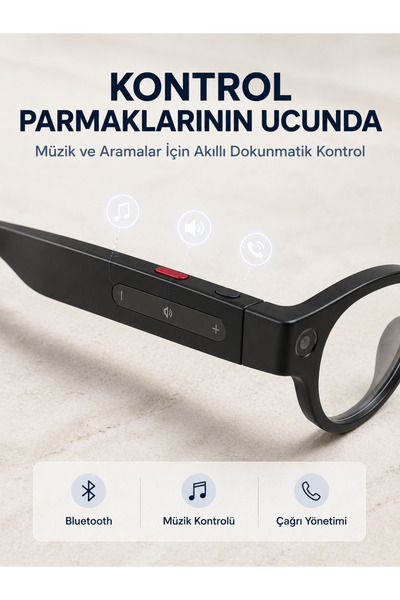 AyPenye Siyah Kameralı Akıllı Gözlük AI Görüntü Tanıma Bluetooth Müzik Telefon Görüşme Dokunmatik Kontrollü