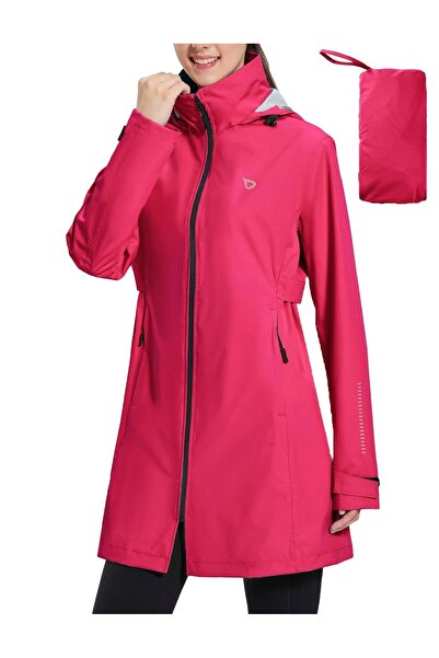 BALEAF Women's Cycling Rain Jacket, Waterproof, Foldable, Hooded, Pink
