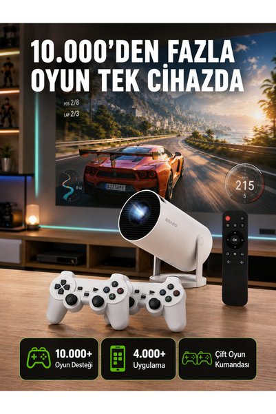 AKILLI TÇift Kollu Tasarımlı Kablosuz Projeksiyon – 4K, 10.000 Oyun ve Smart App Desteği Yeni Nesil