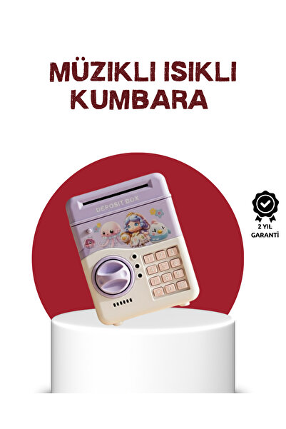 ATM Tasarımlı Şifreli Işıklı Çocuk Kumbarası Mor