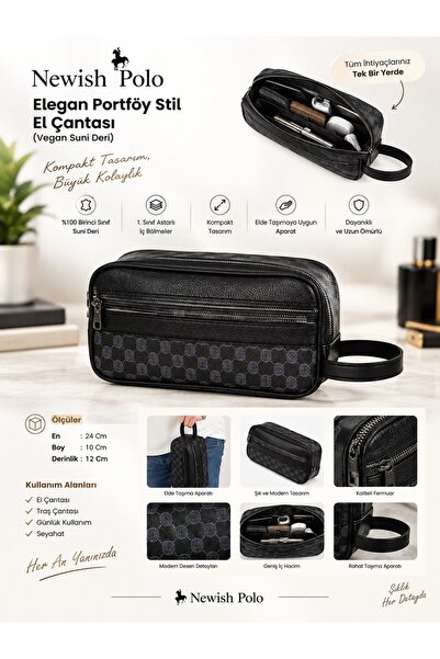Newish Polo Elegant Portfolio Style Handbag - Vegan Faux Leather (Patterned)