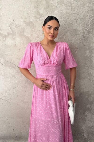 lumuteks Pembe Puantiyeli Gipeli Elbise