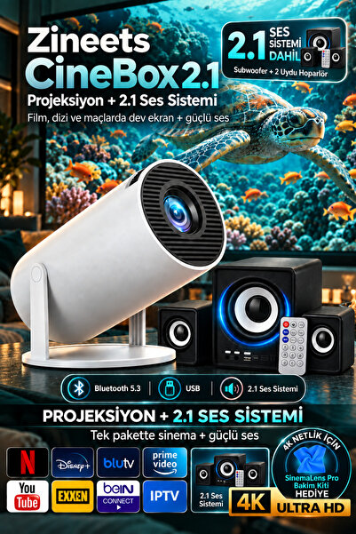 Taşınabilir Android Projeksiyon + Bluetooth 2.1 Ses Sistemi Wifi Destekli Akıllı Sinema Projektör Ultra Hd