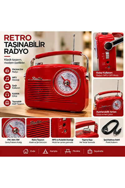 Retro Vintage Radyo – Taşınabilir Şarjlı MP3 Radyo