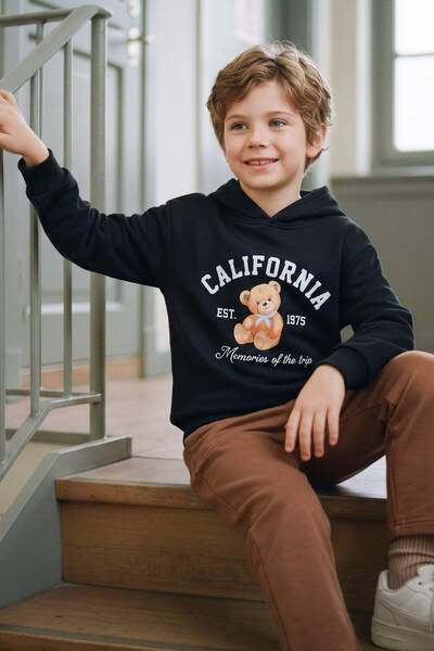 Fulla Moda 3 Thread Teddy Bear Printed Hooded Unisex Kids Sweatshirt